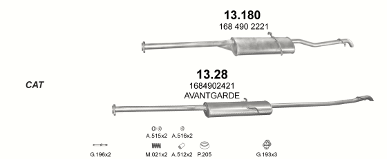 Auspuffanlage für MERCEDES A160 - W168 1.6 (W168 A160 SWB 2423mm)