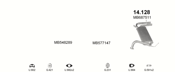 Auspuffanlage für MITSUBISHI COLT 1.6 (1.6i 16V 4G61)