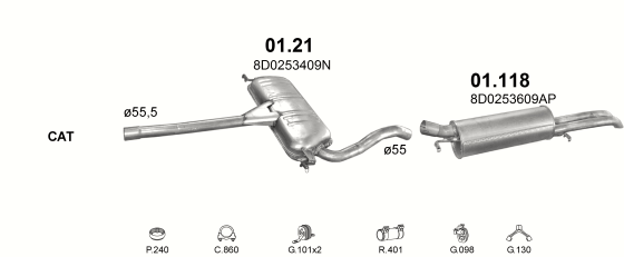 Auspuffanlage für AUDI A4 2.6 (2.6 V6 ABC)