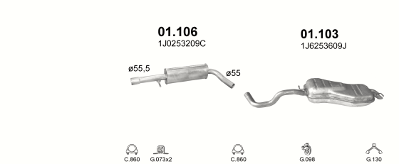 Auspuffanlage für VOLKSWAGEN GOLF IV 1.8 (1.8 GTi TURBO AUM ARZ AGU)