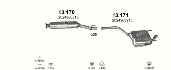 Auspuffanlage für MERCEDES C250 - W202 2.5 D (W202 C250)