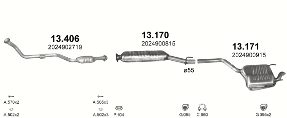 Auspuffanlage für MERCEDES C250 - W202 2.5 D (W202 C250)
