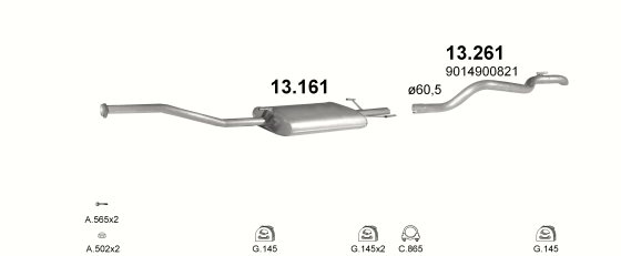 Auspuffanlage für MERCEDES SPRINTER 2.9 D (212D 2.9 TD LWB 3550mm)