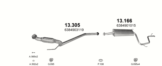 Auspuffanlage für MERCEDES VITO - 638 2.3 D (108D)