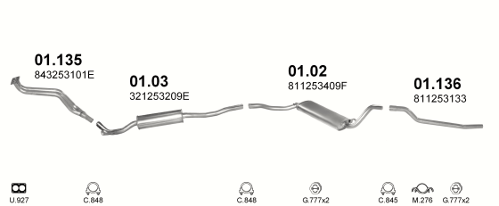 Auspuffanlage für AUDI 80 1.3 (1.3 FZ/EP MAN)