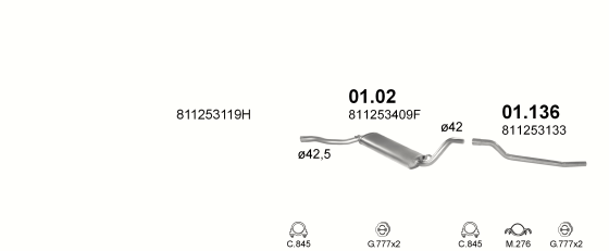 Auspuffanlage für AUDI 80 1.3 (1.3 EP AUT)