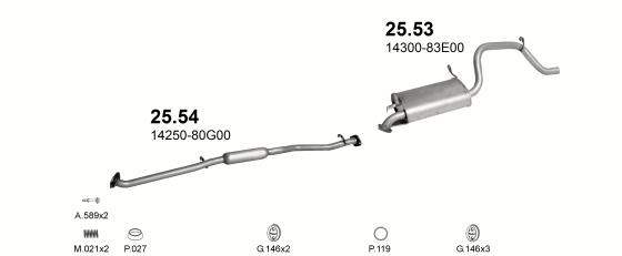 Auspuffanlage für SUZUKI WAGON R+ 1.3 (1.3i 16V)