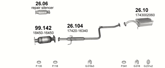 Auspuffanlage für TOYOTA COROLLA 1.6 (1.6i 16V)
