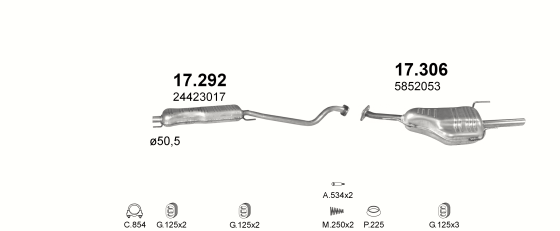 Auspuffanlage für OPEL ASTRA G 2.0 (2.0i 16V)