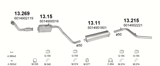 Auspuffanlage für MERCEDES 207D 2.3 D (LWB, 3350MM)