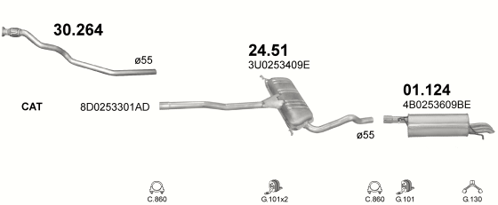 Auspuffanlage für SKODA SUPERB 1.9 D (1.9 TDi Turbo Diesel)