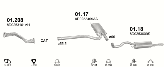 Auspuffanlage für AUDI A4 1.8 (1.8 20V AVV ARG APT ADR)