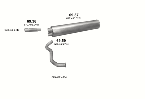 Auspuffanlage für MERCEDES 6-9 T 709 K/809 K (709 K - WB 3090  ;  809 K - WB 3150)