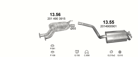 Auspuffanlage für MERCEDES 190 - W201 2.0 (W201 190 2.0E)