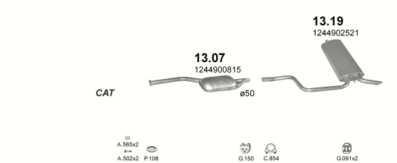 Auspuffanlage für MERCEDES 250 - T124 2.5 D (T124 250 5 CYL)