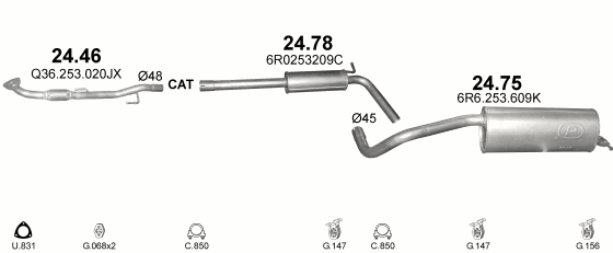 Auspuffanlage für SKODA FABIA 1.4 (1.4i 16V)