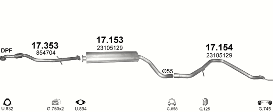 Auspuffanlage für OPEL INSIGNIA 2.0 D (2.0 CDTi Turbo Diesel)