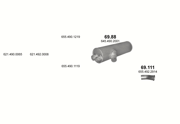 Auspuffanlage für MERCEDES 19-33 T 2448 S-LS/2534/2534 S-LS/2535 LS/2538/2538 S-LS/2544/2544 S- (WB 3000)