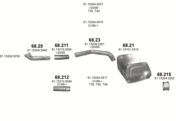 Auspuffanlage für MAN F2000 12.0 (D2866LF    T37 (26 TON), T39 (26/27/28 TON); T40 (26 TON); T43 (40 TON), T48 (26/33 TON))