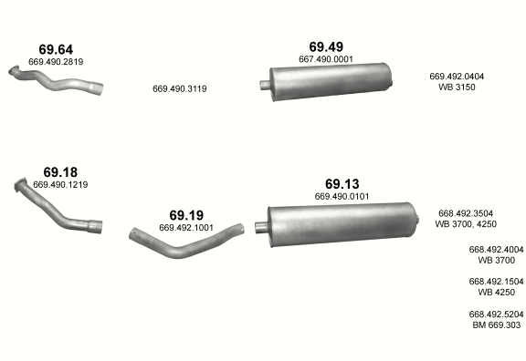 Auspuffanlage für MERCEDES 6-9 T 609 D/ 709 D/ 711D (WB 3150, 3700, 4250)