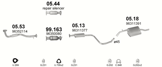 Auspuffanlage für DAEWOO NUBIRA 1.6 (1.6i 16V DOHC MAN)