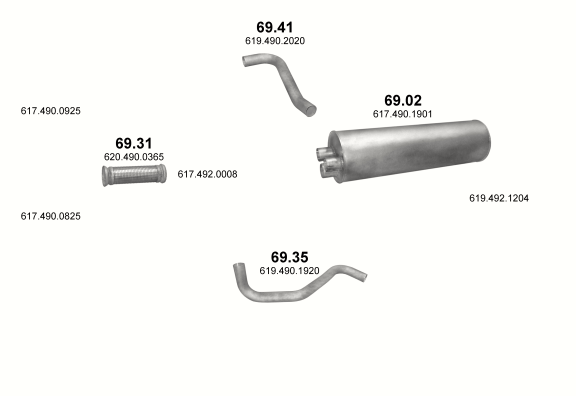 Auspuffanlage für MERCEDES 19-33 T 1922/2222/2222 L/2225/2225 L/2228/2228 L/2421/2422 L/2432 L/