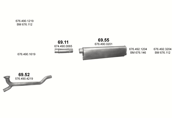 Auspuffanlage für MERCEDES 10-16 T 1117 A/1317 AK/1320 AK (1117 A - WB 3640  ;  1317 AK - WB 3090, 3640  ;  1320 AK - WB 3090, 3640)