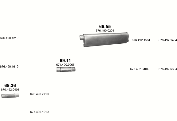 Auspuffanlage für MERCEDES 10-16 T 1120 AF/1121 F/1124 AF (1120 AF - WB 3640  ;  1121 F - WB 3640  ;  1124 AF - WB 3640)