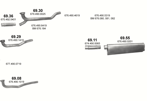 Auspuffanlage für MERCEDES 6-9 T 817 F/917 F/1120 F/1124 F (817 F - WB 3150, 3640, 3700, 4250  ;  917 F - WB 3090  ;  1120 F/1124 F - WB 3640)