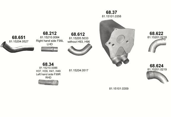 Auspuffanlage für MAN TGA 10.5 (D2066LF   H37/H39/H41/H49/H50/H59/H90/H93/H96/HW3/HW6)