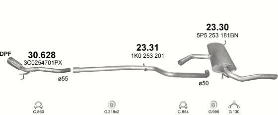 Auspuffanlage für SEAT ALTEA XL 1.9 D (1.9 TDi Turbo Diesel)