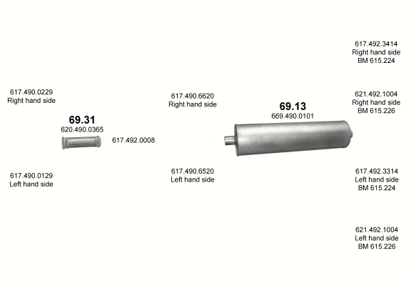 Auspuffanlage für MERCEDES 10-16 T 1222 A/1222 AS (1222 A - WB 3600, 4200 / 1222 AS - WB 3600)