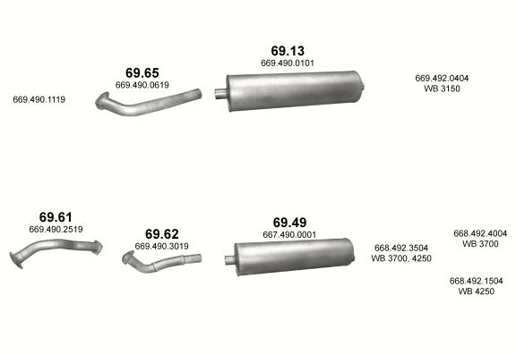 Auspuffanlage für MERCEDES 6-9 T 814 D (WB 3150, 3700, 4250)