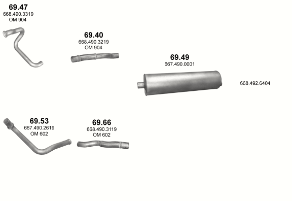 Auspuffanlage für MERCEDES VARIO 614 D/ 814 D (WB 3150, 3700, 4250 - OM 602 / OM 904)