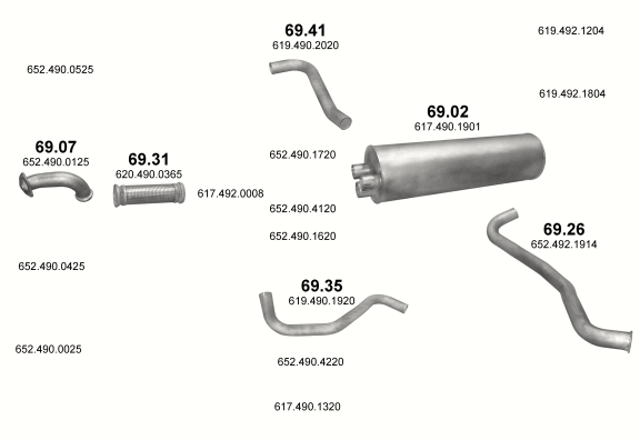 Auspuffanlage für MERCEDES 17-18 T 1720 L/1722/1722 L/1726/1726 L-S-LS/1727 L/1729/1729 LS/1732