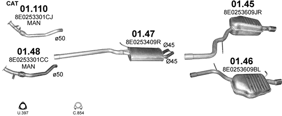 Auspuffanlage für AUDI A4 1.8 (1.8i 20V Turbo)