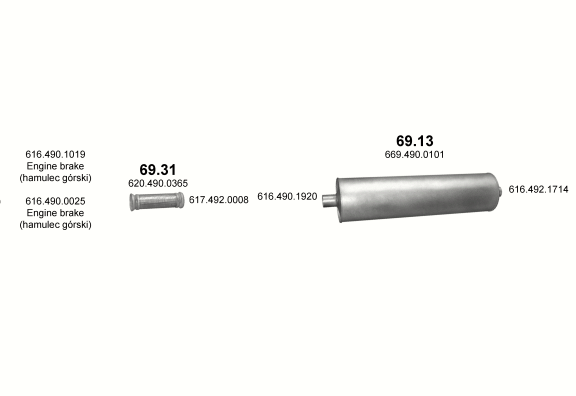 Auspuffanlage für MERCEDES 10-16 T 1614/1414 K/1614 K (1614 - WB 3900  ;  1414 K - WB 3200  ;  1614 K - WB 3600, 3900)