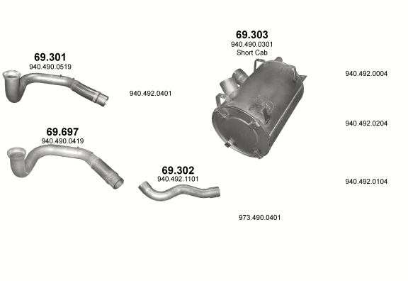 Auspuffanlage für MERCEDES ATEGO 6.4 (4X2 ; 4X4 ; 6X2/4 ; 6X2/2/4)