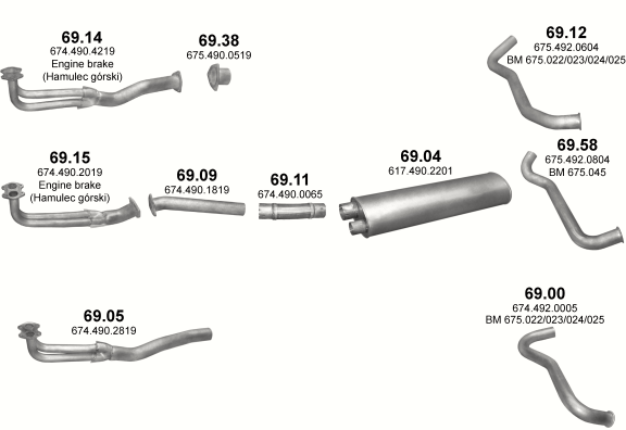 Auspuffanlage für MERCEDES 10-16 T 1514/1514 K (1514 - WB 3640/4190/4840/5490  ; 1514 K - WB 3300)