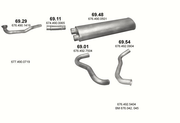 Auspuffanlage für MERCEDES 10-16 T 817/817 S-K/1117/1117 S-K/1317/1317 S/1517 (817 - WB 3150, 3700, 4250, 4900 ; 1117 - WB 3700, 4250, 4900, 5550 ; 1317 - WB 3640, 4190, 4840, 5490 ; 1517 - WB 3300, 3640, 41)