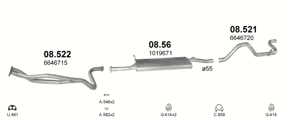 Auspuffanlage für FORD TRANSIT 2.5 D (2.5 D D25P SWB 2835mm)