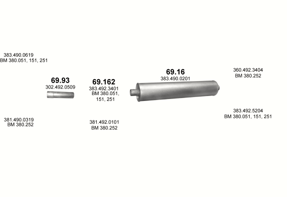 Auspuffanlage für MERCEDES 10-16 T 1017 S/1017 AS/1017 LS (1017 S/1017 AS - WB 3200 / 1017 LS - WB 3200, 3600)