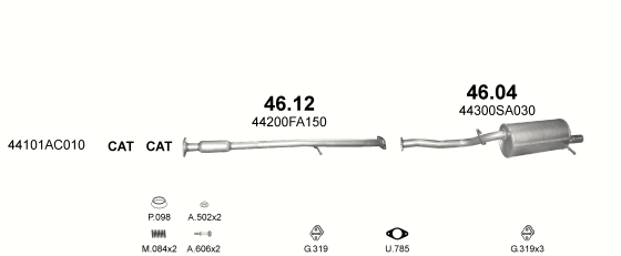 Auspuffanlage für SUBARU FORESTER 2.0 (2.0i 16V)
