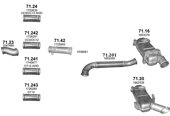 Auspuffanlage für SCANIA P, R, T 8.9 (DC 9)