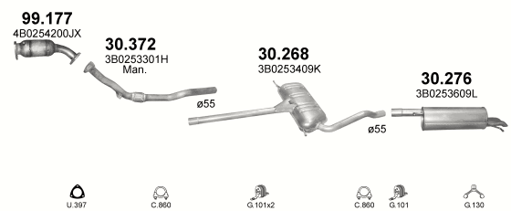 Auspuffanlage für VOLKSWAGEN PASSAT 1.8 (1.8i Turbo)