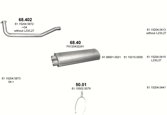 Auspuffanlage für MAN L2000 6.9 (D0826 LFL    L21/L25/L34/L36 4X2  ;  L23/L27 4X4)