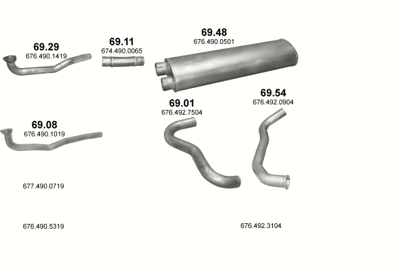 Auspuffanlage für MERCEDES 10-16 T 1117/1317 L-LS/1517 L (1117 - WB 3600, 4190  ;  1317 L/1517 L - WB 3640, 4190, 4840, 5490  ;  1317 LS - WB 3090, 3640)