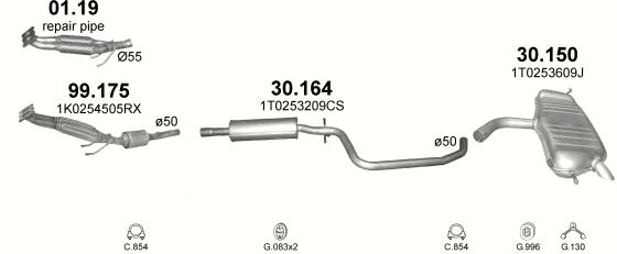 Auspuffanlage für VOLKSWAGEN TOURAN 1.6 (1.6i)