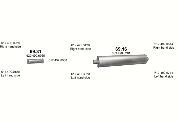 Auspuffanlage für MERCEDES 10-16 T 1622 AK/1625 AK/1625 LAK/2222 K (1622 AK - WB 3600 / 1625 AK - WB 3600 / 1625 LAK - WB 3600 / 2222 K - WB 3600)
