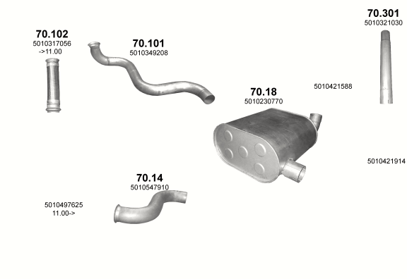 Auspuffanlage für RENAULT PREMIUM 9.8 (C. siodłowy 4X2 ; Sam.skrzyniowy 4X2 ; 6X2 ; 6X2/4)